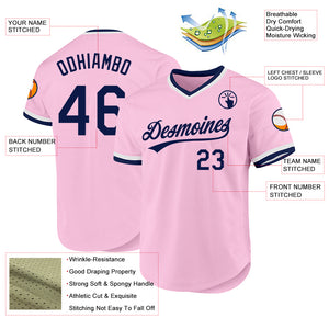 Custom Light Pink Navy-White Authentic Throwback Baseball Jersey