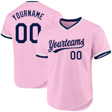 Load image into Gallery viewer, Custom Light Pink Navy-White Authentic Throwback Baseball Jersey
