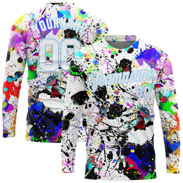 Custom Light Blue White-Purple Sublimation Long Sleeve Fade