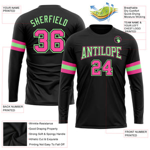 Custom Black Pink-Pea Green Long Sleeve Performance T-Shirt