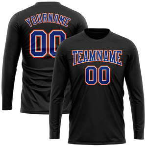 Custom Black Royal Orange-White Long Sleeve Performance T-Shirt