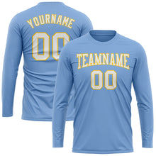 Загрузить изображение в средство просмотра галереи, Custom Light Blue White-Gold Long Sleeve Performance T-Shirt
