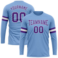 Load image into Gallery viewer, Custom Light Blue Purple-White Long Sleeve Performance T-Shirt
