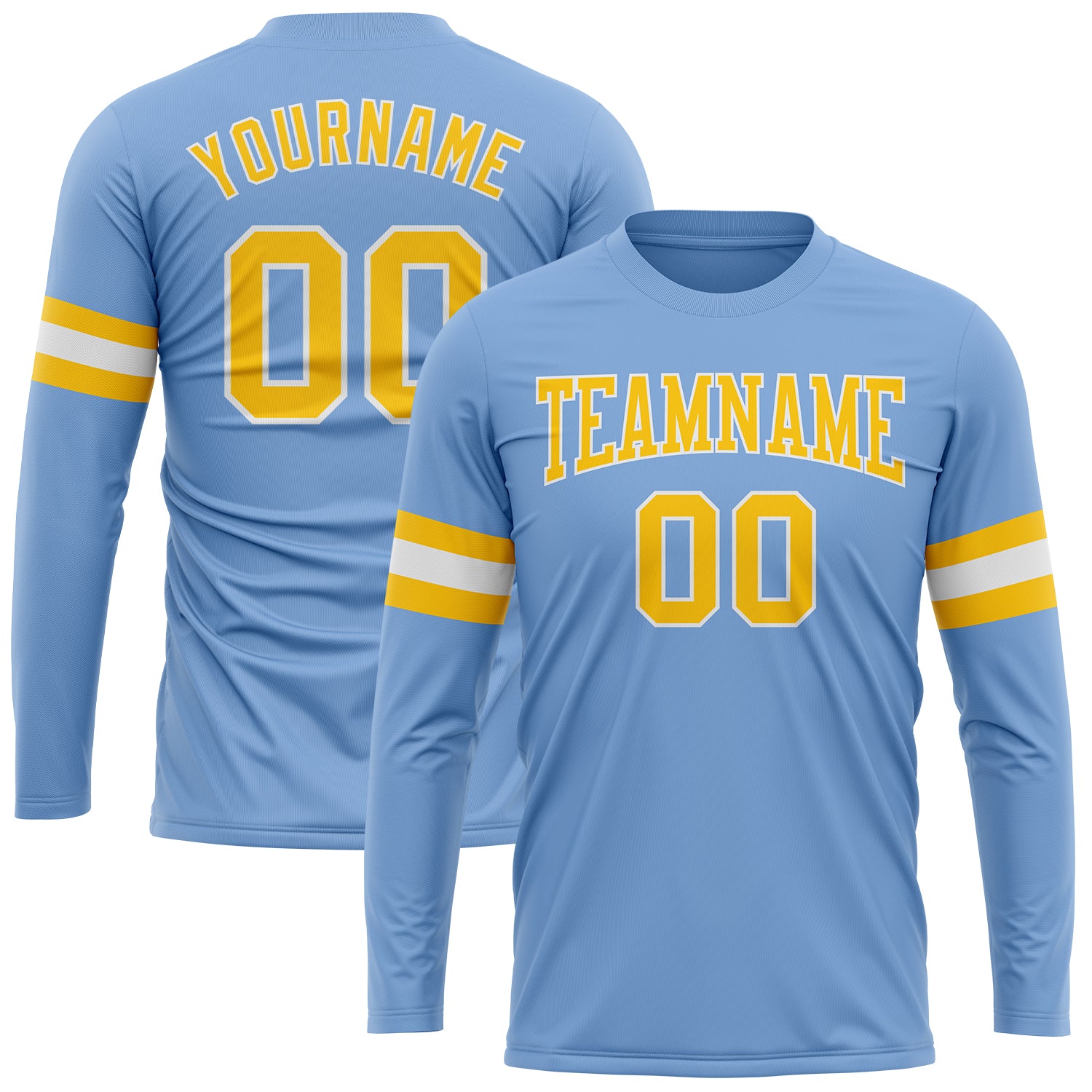 Custom Sky Blue Yellow-White Performance T-Shirt Discount