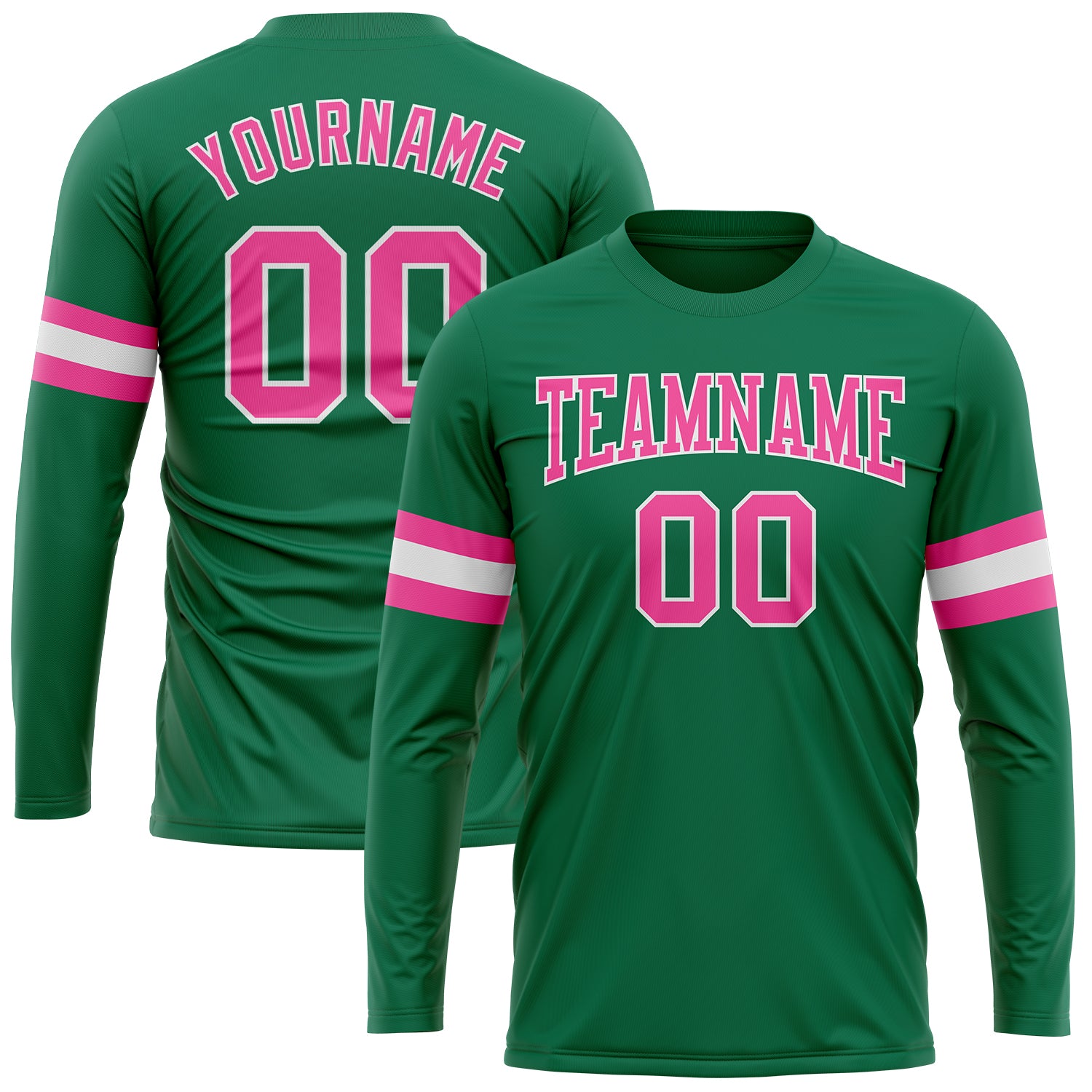 New Arrivals Custom Pink White Kelly Green Fade Fashion Custom Long Sleeve T Shirt for Men & Women LS11912, 2XL / Sleeve Stripes