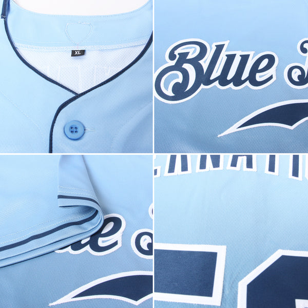 Custom Light Blue Navy-White Authentic Fade Fashion Baseball Jersey in 2023