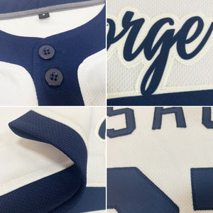 Custom White Navy Two-Button Unisex Softball Jersey