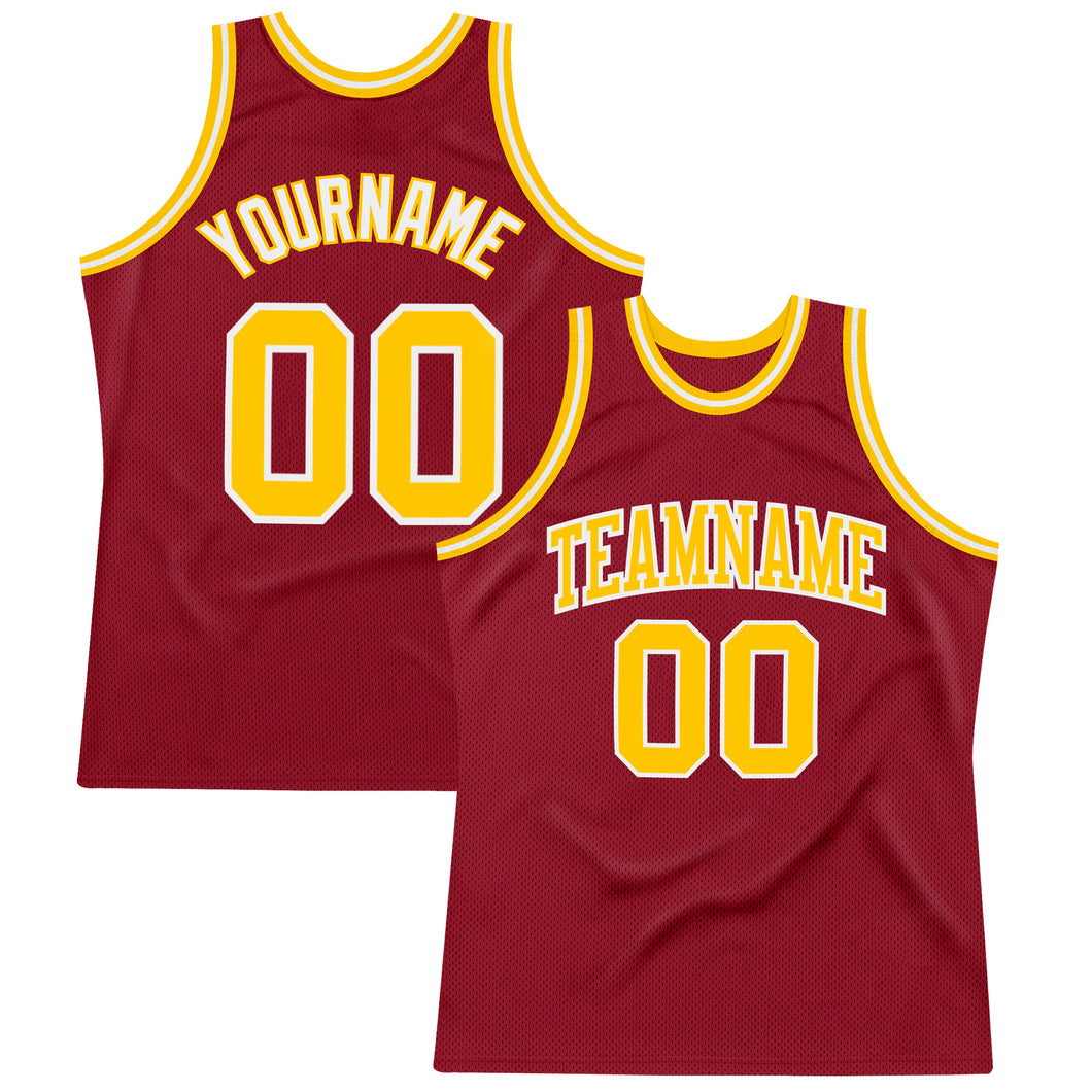 Custom Maroon Gold-White Authentic Throwback Basketball Jersey