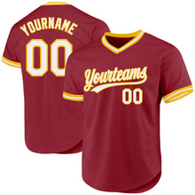 Загрузить изображение в средство просмотра галереи, Custom Maroon White-Gold Authentic Throwback Baseball Jersey
