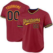 Загрузить изображение в средство просмотра галереи, Custom Maroon Navy-Gold Authentic Throwback Baseball Jersey
