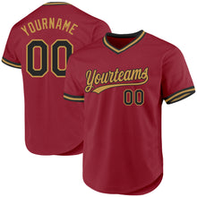 Load image into Gallery viewer, Custom Maroon Black-Old Gold Authentic Throwback Baseball Jersey
