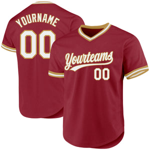 Custom Maroon White-Old Gold Authentic Throwback Baseball Jersey