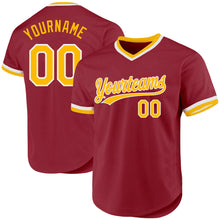 Load image into Gallery viewer, Custom Maroon Gold-White Authentic Throwback Baseball Jersey
