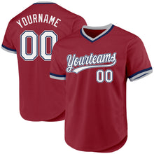 Load image into Gallery viewer, Custom Maroon Navy-Gray Authentic Throwback Baseball Jersey
