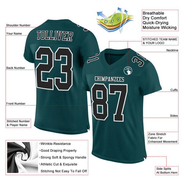 Custom White Midnight Green-Black Mesh Authentic Football Jersey