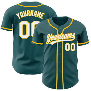 Custom Midnight Green White-Gold Authentic Baseball Jersey