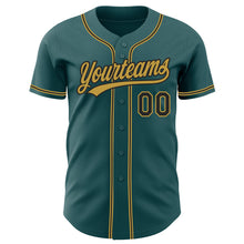 Laden Sie das Bild in den Galerie-Viewer, Custom Midnight Green Black-Old Gold Authentic Baseball Jersey
