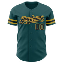 Laden Sie das Bild in den Galerie-Viewer, Custom Midnight Green Black-Old Gold Authentic Baseball Jersey

