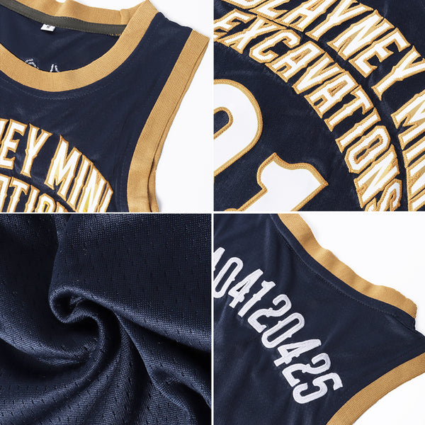 Cheap Custom Black White-Old Gold Authentic Throwback Basketball