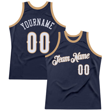 Custom Navy White-Old Gold Authentic Throwback Basketball Jersey