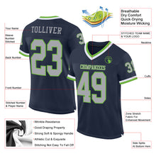 Загрузить изображение в средство просмотра галереи, Custom Navy Gray-Neon Green Mesh Authentic Throwback Football Jersey
