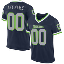 Загрузить изображение в средство просмотра галереи, Custom Navy Gray-Neon Green Mesh Authentic Throwback Football Jersey
