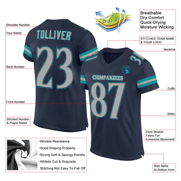 Cheap Custom Aqua Gray-Navy Mesh Authentic Football Jersey Free Shipping –  CustomJerseysPro