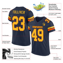 Загрузить изображение в средство просмотра галереи, Custom Navy Gold-Orange Mesh Authentic Football Jersey
