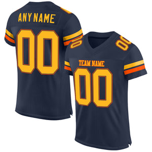 Custom Navy Gold-Orange Mesh Authentic Football Jersey