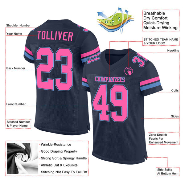 Custom Neon Green Pink-Navy Mesh Authentic Football Jersey Discount