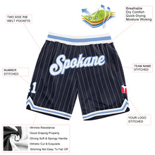 Загрузить изображение в средство просмотра галереи, Custom Navy White Pinstripe White-Light Blue Authentic Basketball Shorts
