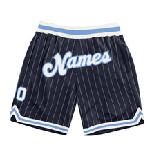 Charger l&#39;image dans la galerie, Custom Navy White Pinstripe White-Light Blue Authentic Basketball Shorts
