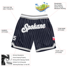 Load image into Gallery viewer, Custom Navy White Pinstripe White-Gray Authentic Basketball Shorts
