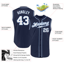 Load image into Gallery viewer, Custom Navy White-Light Blue Authentic Sleeveless Baseball Jersey
