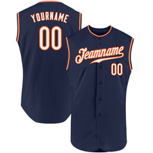 Load image into Gallery viewer, Custom Navy White-Orange Authentic Sleeveless Baseball Jersey
