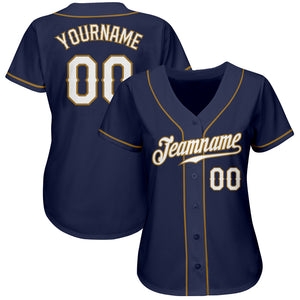 Custom Navy White-Old Gold Authentic Baseball Jersey