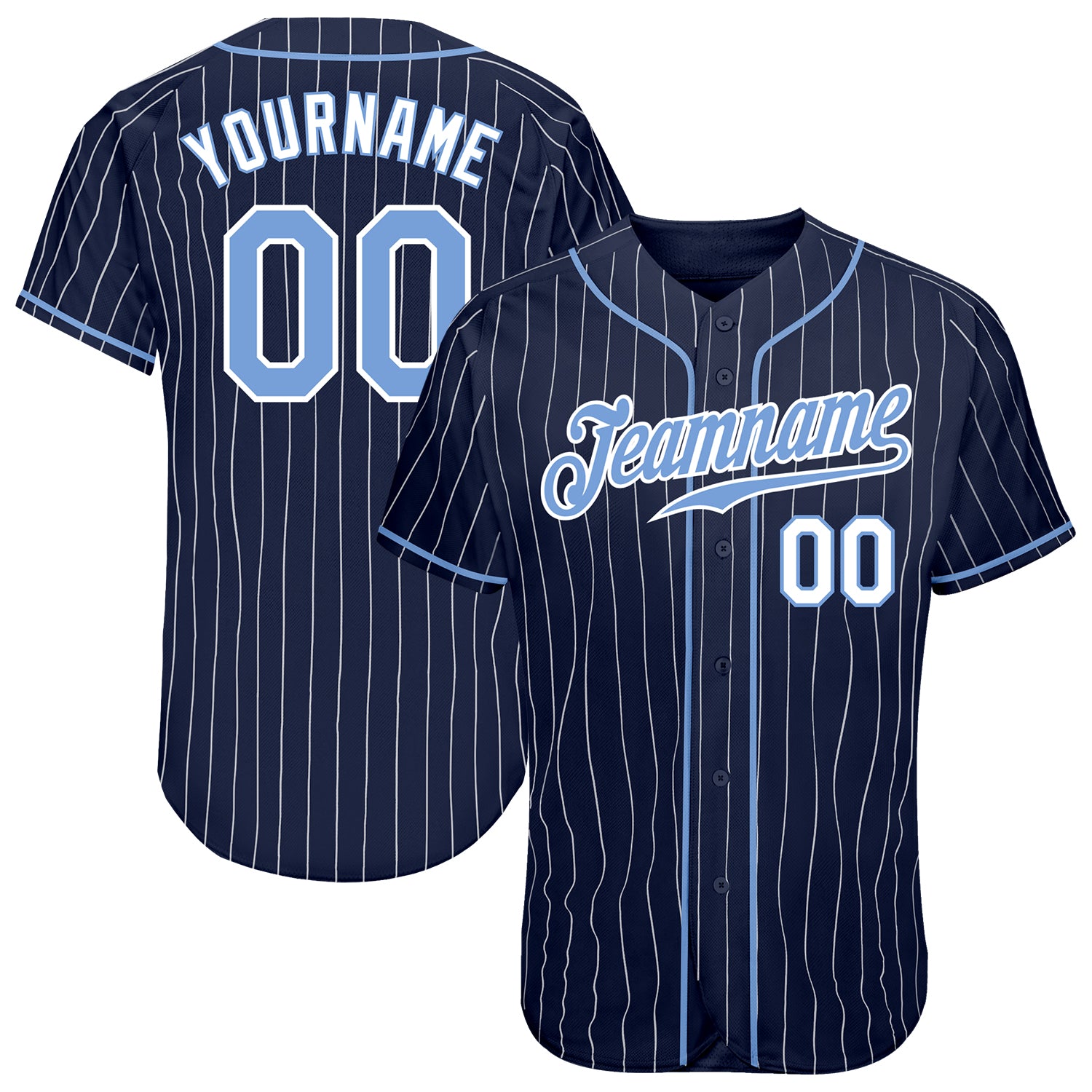 Custom Team Navy Baseball Authentic White Light Blue Strip Jersey Light Blue