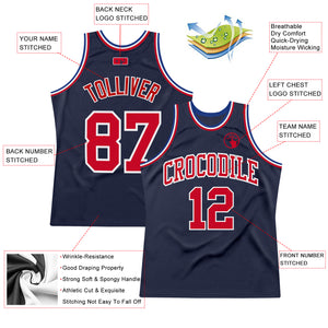 Custom Navy Red-White Authentic Throwback Basketball Jersey