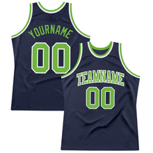 Charger l&#39;image dans la galerie, Custom Navy Neon Green-White Authentic Throwback Basketball Jersey
