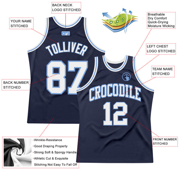 Custom White Navy-Light Blue Authentic Throwback Basketball Jersey Discount