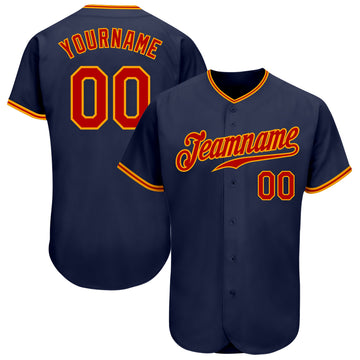 Custom Navy Red-Gold Authentic Baseball Jersey