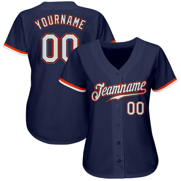 Custom Navy White-Orange Authentic Baseball Jersey