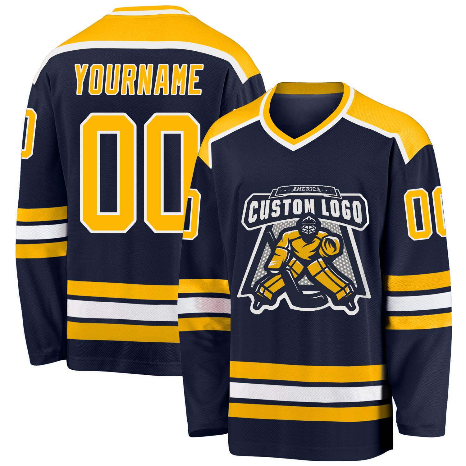 Custom Navy Gold White Hockey Jersey