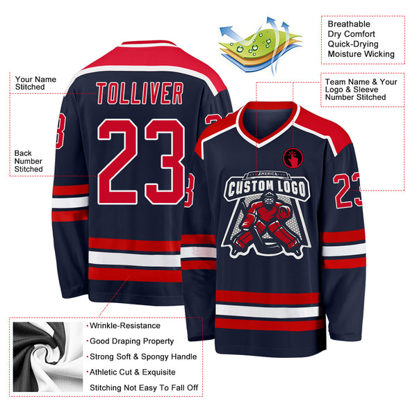 Cheap Custom White Navy-Red Hockey Jersey Free Shipping