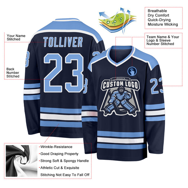 Cheap Custom White Navy-Light Blue Hockey Jersey Free Shipping –  CustomJerseysPro