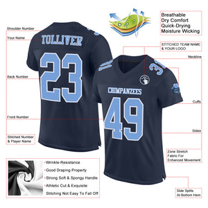 Custom Navy Light Blue-White Mesh Authentic Football Jersey