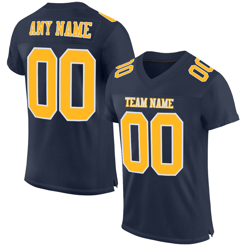 Custom Navy Gold-White Mesh Authentic Football Jersey