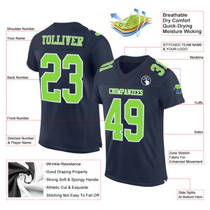 Custom Navy Neon Green-White Mesh Authentic Football Jersey