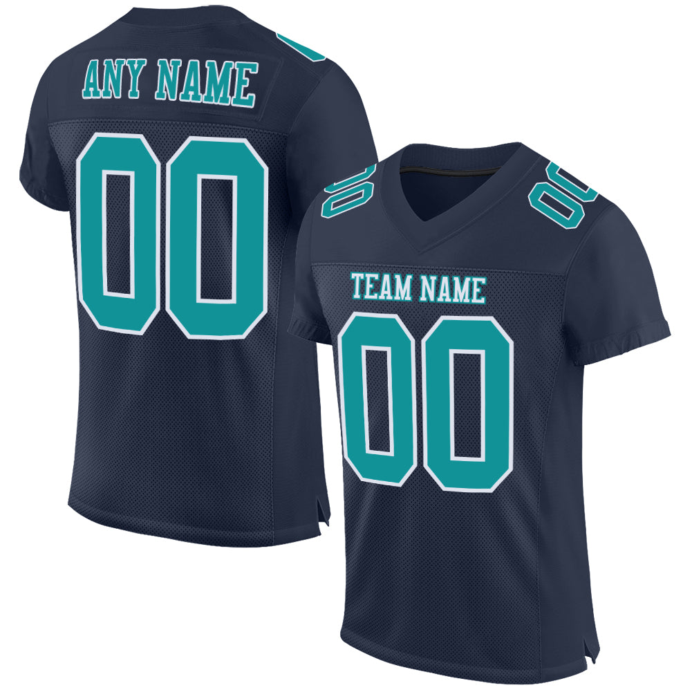 Custom Aqua Navy-White Mesh Authentic Football Jersey