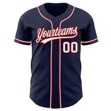 Load image into Gallery viewer, Custom Navy White-Red Authentic Baseball Jersey
